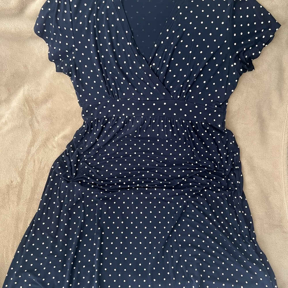 L.L. Bean Navy Dress with White Polka Dots